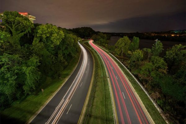 Traffic on the GW Parkway at night (Flickr pool photo by Kevin Wolf)
