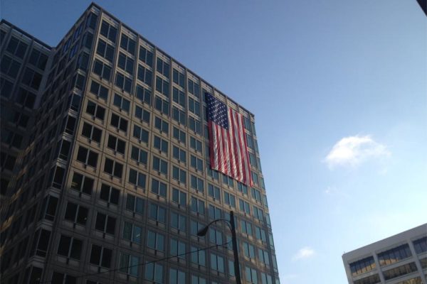 Flag on a building in Rosslyn (photo courtesy anonymous)