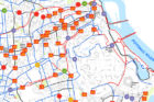 Capital Bikeshare stations in the R-B corridor. Future stations are indicated by funding year