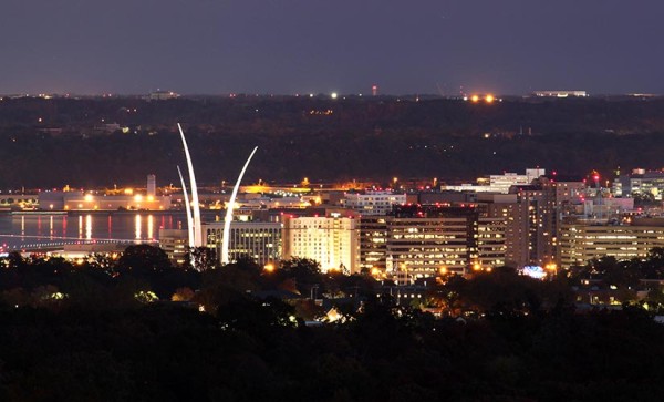 The Air Force Memorial, Potomac River and Bolling Air Force Base, as seen from Ballston (photo courtesy Andrew Clegg)