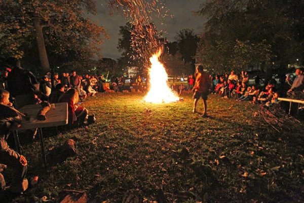Halloween bonfire in the Lyon Park neighborhood