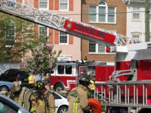 An Arlington ladder truck on the scene of a small electrical fire in Alexandria