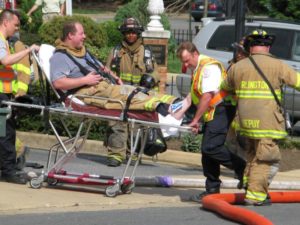 An airports authority firefighter suffered minor injuries