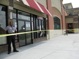Fairfax County Police officer in front of BB&T where robbery occurred.
