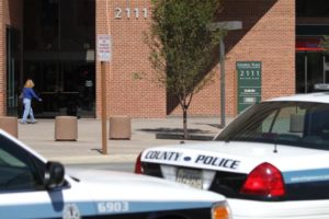 Arlington bomb squad on the scene of a bomb threat in Courthouse