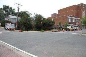 A worker was burned by electrical sparks on Lee Highway this morning