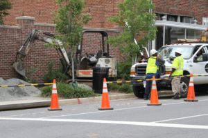 A worker was burned by electrical sparks on Lee Highway this morning
