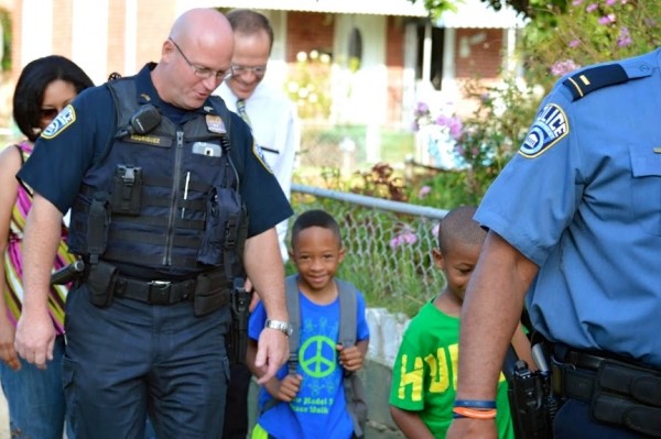 Police escorted Drew Model Elementary School students to the first day of classes Sept. 2, 2014 (Courtesy of Blake Tippens, Drew Model School)