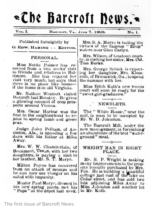 First Issue of The Barcroft News, 1903