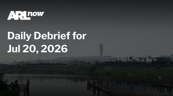 ARL Now hero banner with the headline 'Daily Debrief for Jul 20, 2026' over a dim airport scene including a control tower (brand left).