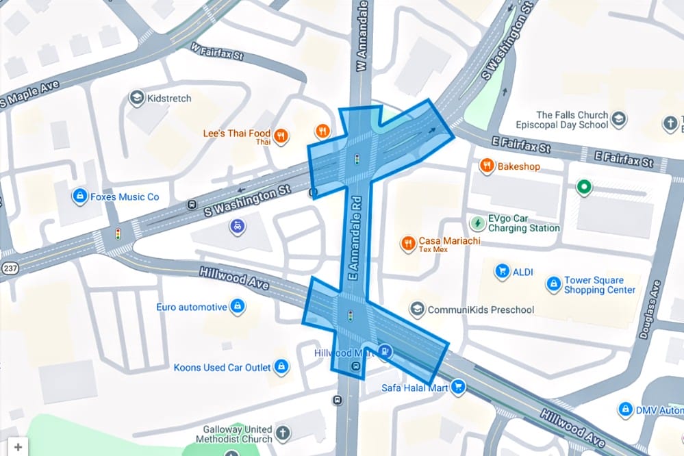 Area of Annandale Road improvement project (via City of Falls Church) | ARLnow