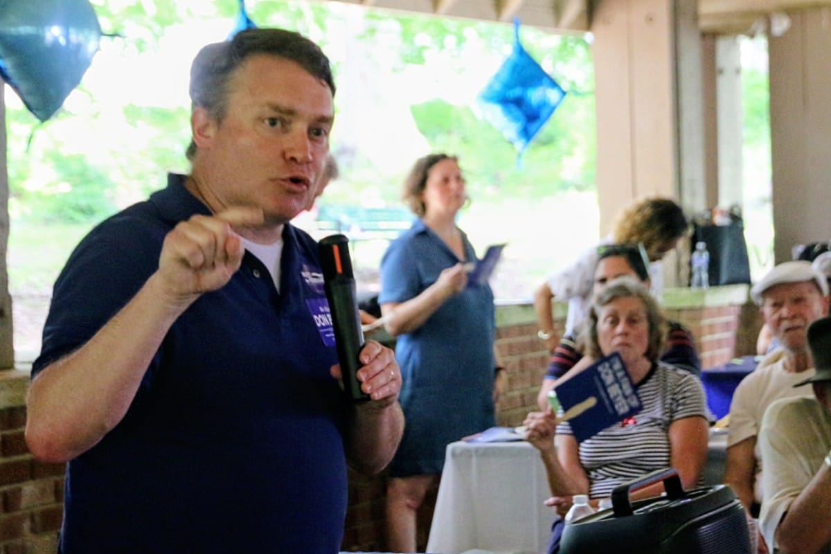 County Board Chair Matt de Ferranti speaks at Democratic picnic (staff photo by Scott McCaffrey) | ARLnow