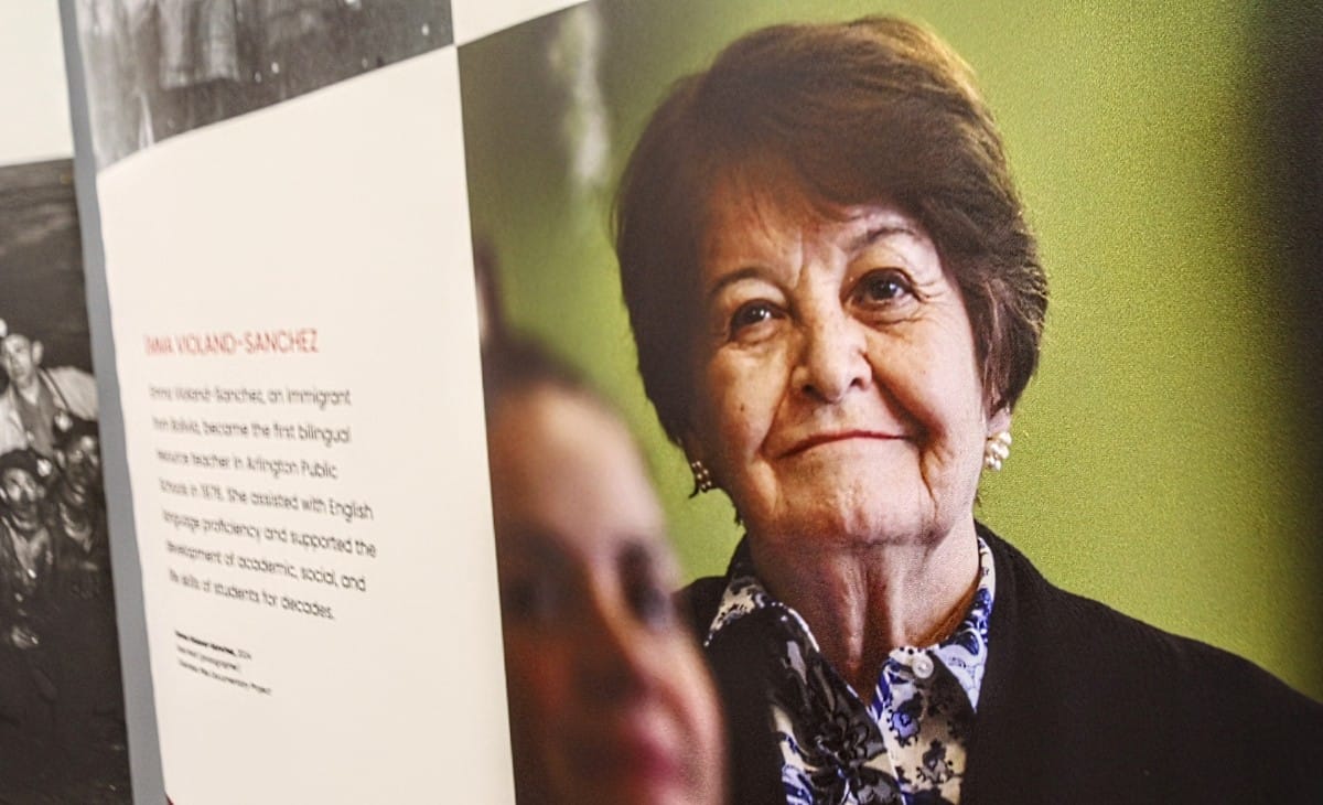 A photo by Lloyd Wolf of Dr. Emma Violand-Sánchez is part of the "We the People" exhibition (staff photo by Scott McCaffrey) | ARLnow