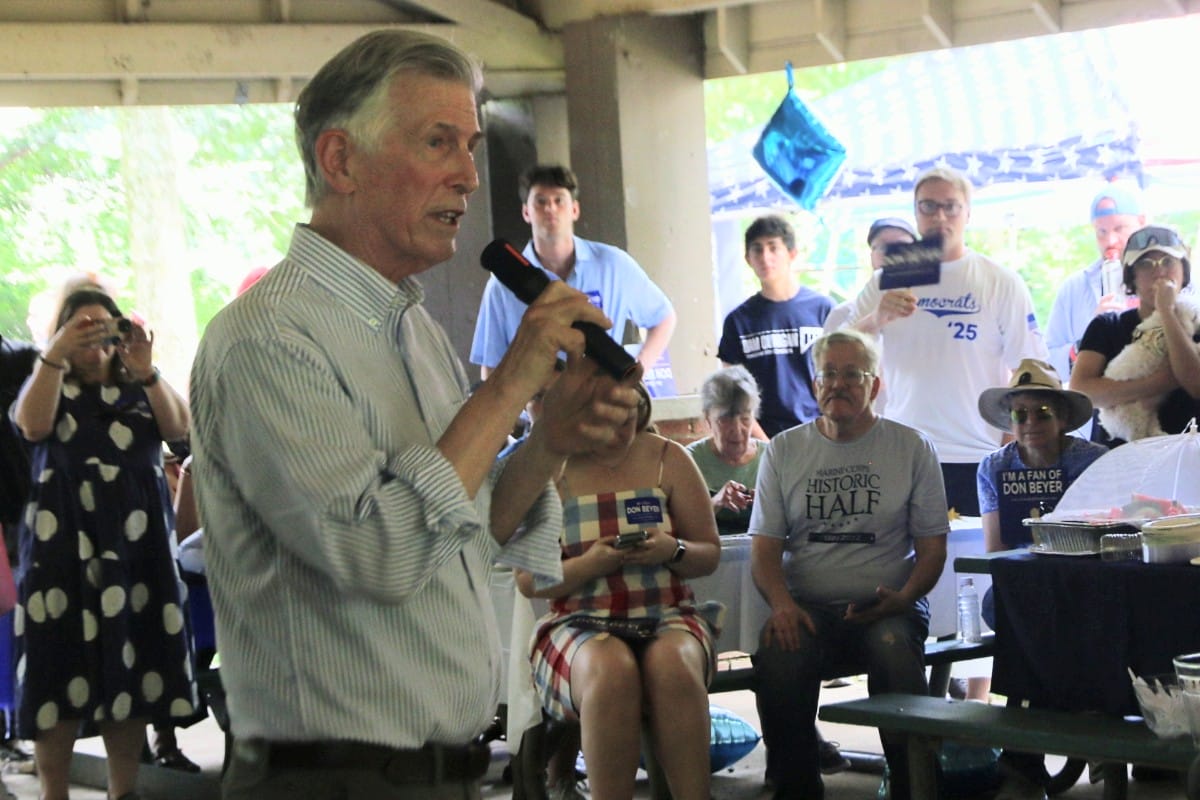 Rep. Don Beyer, D-8, delivered remarks at Democratic picnic (staff photo by Scott McCaffrey) | ARLnow