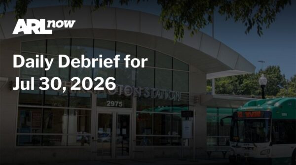 ARL Now: Daily Debrief for Jul 30, 2026, shown over a glass-front transit station with a green bus outside.