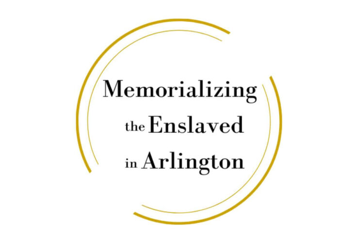 Logo: gold circular arcs forming a partial circle around the text 'Memorializing the Enslaved in Arlington'.