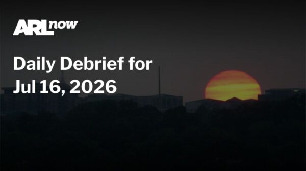 ARL now logo with bold white text: 'Daily Debrief for Jul 16, 2026' over a dark sunset city skyline.