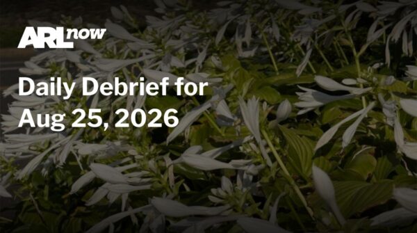 Banner reading 'Daily Debrief for Aug 25, 2026' with the ARL Now logo on a darkened leafy background.