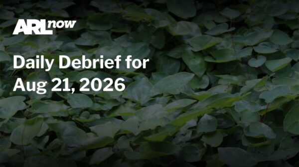 ARL now branding with the headline “Daily Debrief for Aug 21, 2026” over a green leafy background.