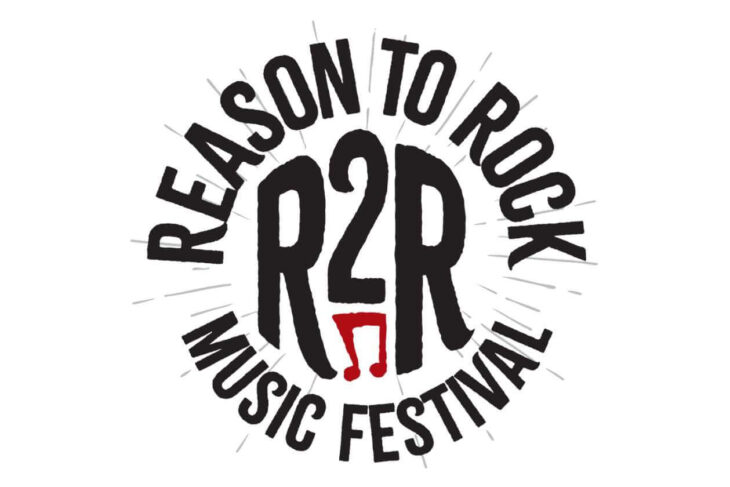 Circular logo for the Reason to Rock Music Festival with bold 'R2R' in the center and a red musical note motif