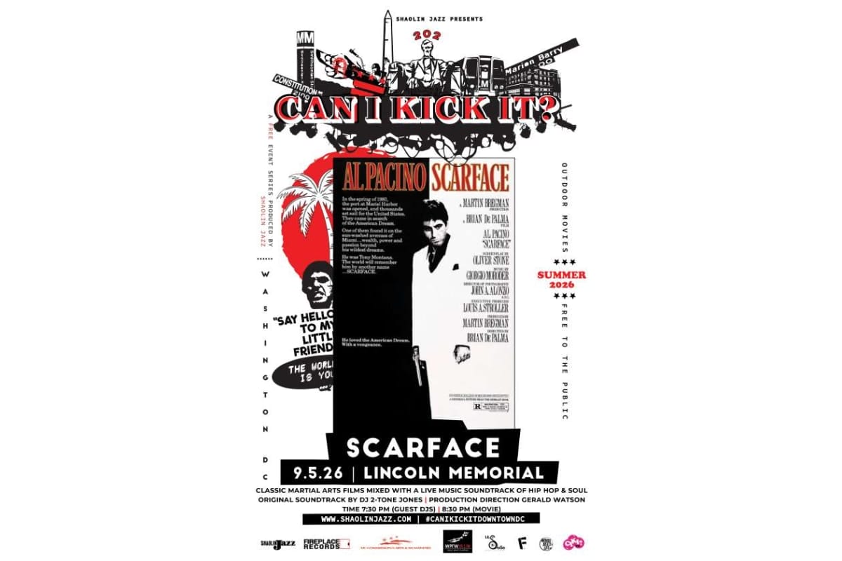 Poster for 'Can I Kick It?' featuring Scarface at Lincoln Memorial, 9.5.26, Summer 2026 outdoor event