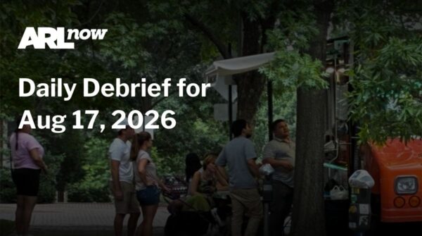ARL now Daily Debrief for Aug 17, 2026 with people gathered beside a food truck in a park.