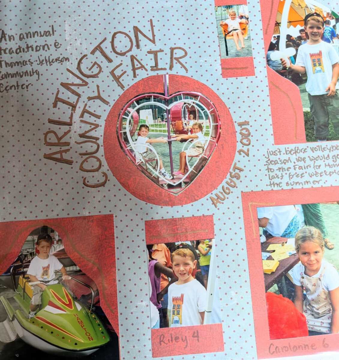My mother's dedicated scrapbook page on our time at The Arlington County Fair