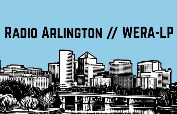 Illustrated Arlington skyline banner with a blue sky and the text 'RADIO ARLINGTON // WERA-LP'.