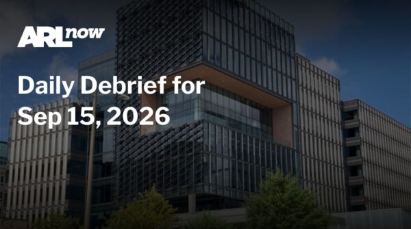 ARL Now header with a modern glass office building and the headline 'Daily Debrief for Sep 15, 2026'