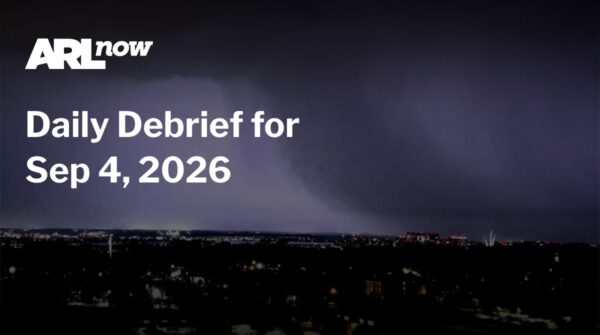 ARL now logo in the top-left with the headline 'Daily Debrief for Sep 4, 2026' over a dark, stormy night-city skyline background.