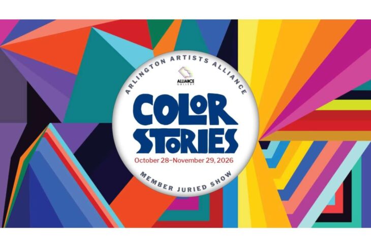 Color Stories event banner with a multicolor geometric background and a white circular logo at center, reading 'Color Stories' with dates October 28–November 29, 2026.