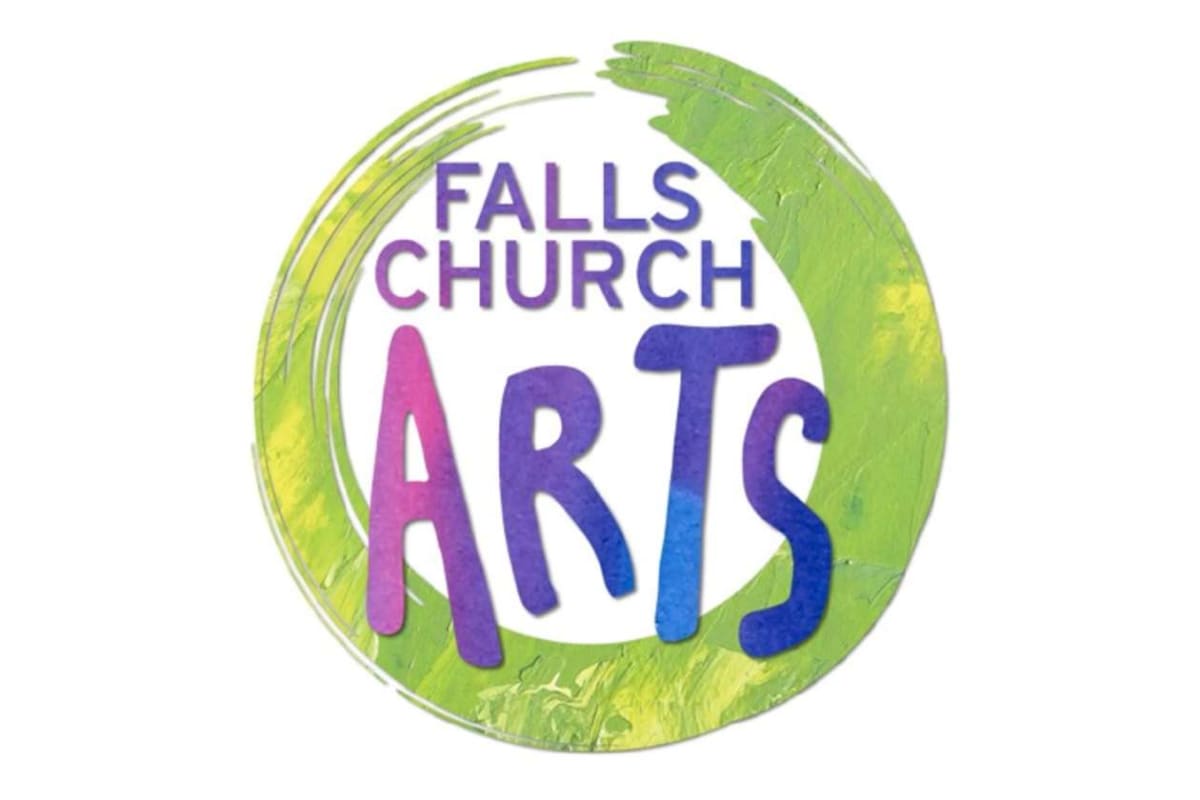Falls Church Arts logo: colorful circular badge with green outer ring and white center, text 'Falls Church Arts' in purple and multicolor letters