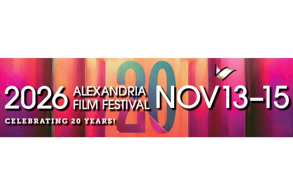 Banner for the 2026 Alexandria Film Festival, November 13–15, celebrating 20 years.