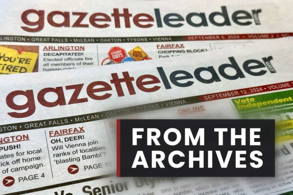 Close-up of multiple Gazette Leader newspaper pages with a bold 'FROM THE ARCHIVES' banner overlapping the bottom right.