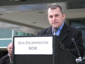 Del. Adam Ebbin (D) speaks at GMU Law anti-discrimination rally