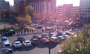 Long line to vote, as seen from the roof of Arlington Central Library (photo courtesy Peter Golkin)