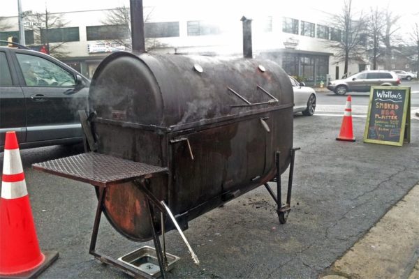 BBQ smoker outside Whitlow's on Wilsom (photo by Katie Pyzyk)