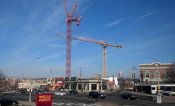 Construction cranes over Clarendon