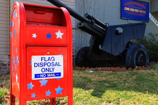 Flag disposal bin at John Lyon VFW Post 3150 on N. 19th Street