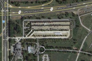 Arlington National Cemetery parking lot aerial view (via Google Maps)