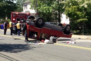 Overturned SUV near the intersection of S. Glebe Road and 2nd Street (photo courtesy @SeidelAgency)