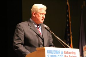 Rep. Jim Moran, speaking at a panel discussion on immigration at Kenmore Middle School